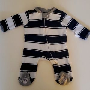 Burt's Bees Baby Rugby Stripe Organic Cotton Zip Front Loose Fit Footed Pajamas